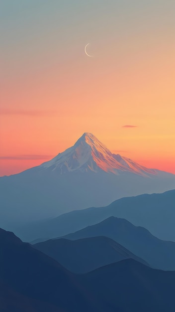 a mountain is in the background with a pink sunset