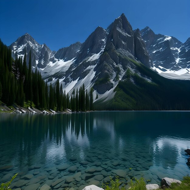 A mountain is in the background with snow on the mountains.