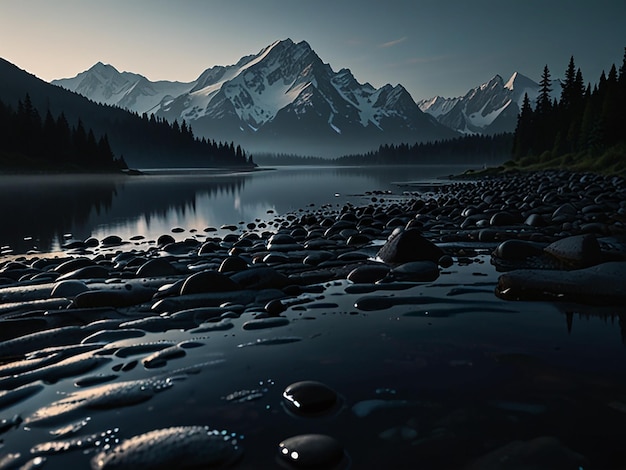 Photo a mountain is reflected in a lake with a mountain in the background