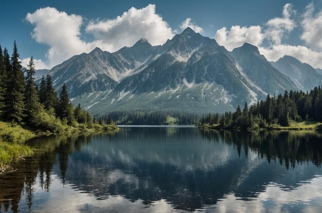 Photo a mountain is reflected in a lake with a mountain in the background