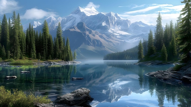 Photo a mountain is reflected in a lake with trees and mountains in the background