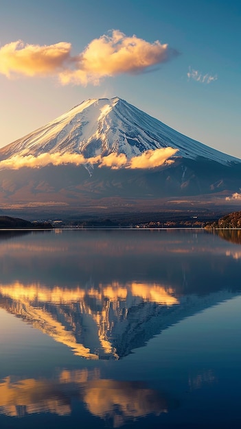 a mountain is reflected in a lake with the word volcano on it