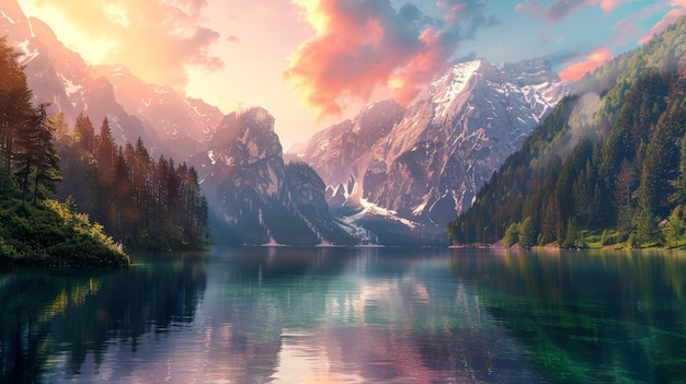 a mountain is reflected in the water with a mountain in the background