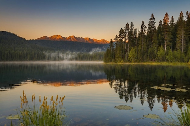 Photo a mountain is reflected in the water with a mountain in the background