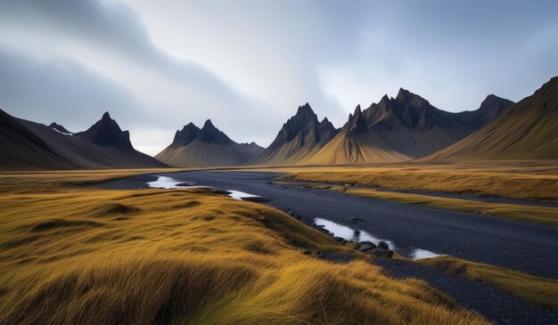 a mountain is shown with a few clouds in the background