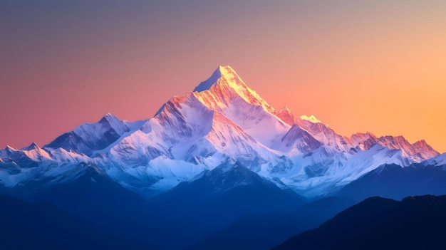 Photo a mountain is shown with a pink sunset in the background