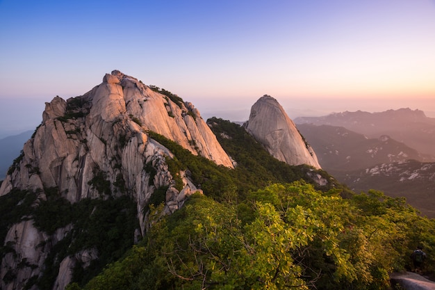 Mountain in korea at sunrise located in gyeonggido seoul, south korea. the name of mountain 'Bukhansan'