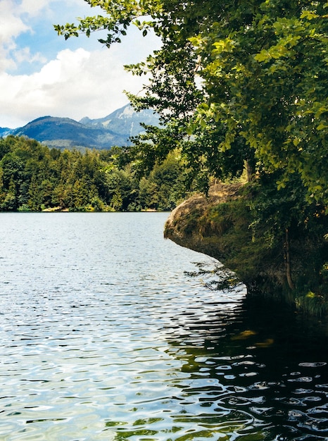 Mountain lake on the background of the alps