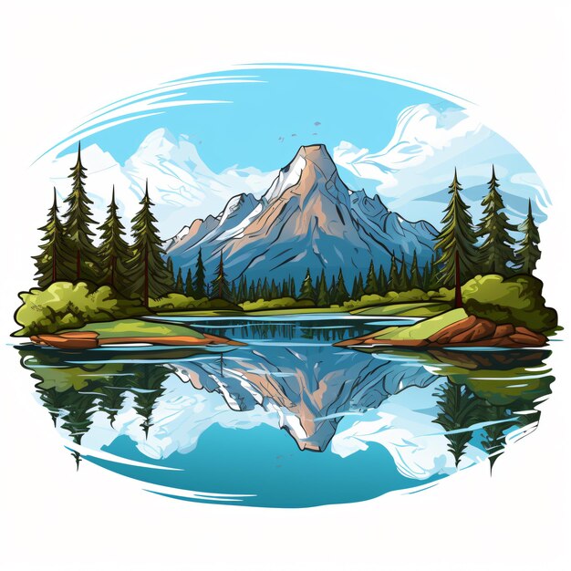 Mountain Lake Clipart Isolated on White Background