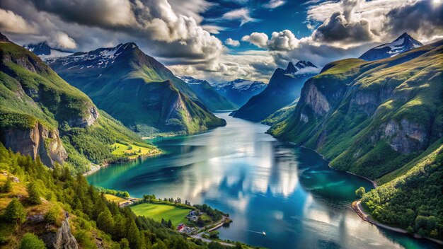 Photo a mountain lake is surrounded by mountains and a cloudy sky