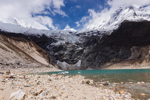 Mountain lake in the manaslu region in the Himalayas