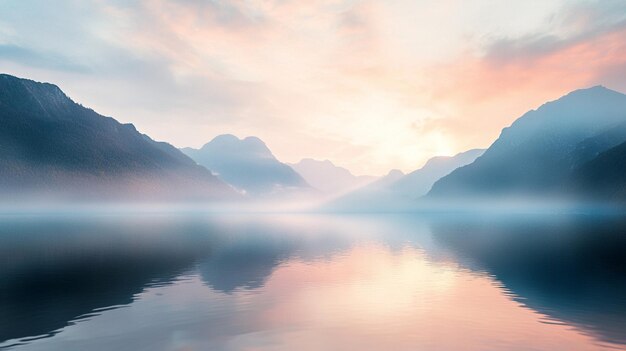 Photo mountain lake reflection in serene landscape with cloudy sky