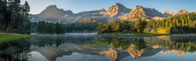 Mountain Lake Reflection at Sunrise in the Italian Alps