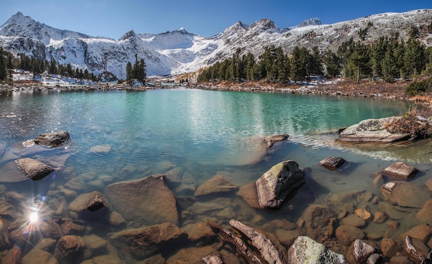 Mountain lake on a sunny morning