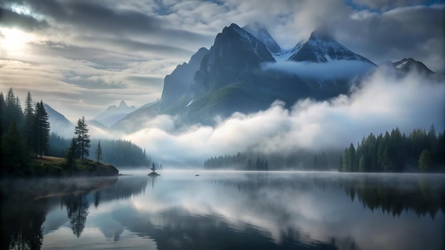 a mountain lake with a boat in the water and a boat in the water