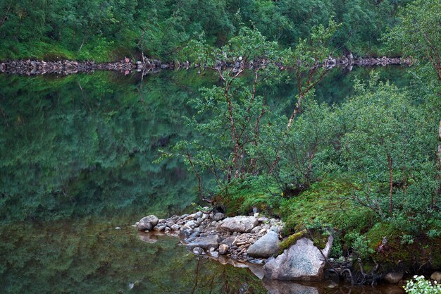 Mountain lake with clear water. Kola Peninsula, Russia.