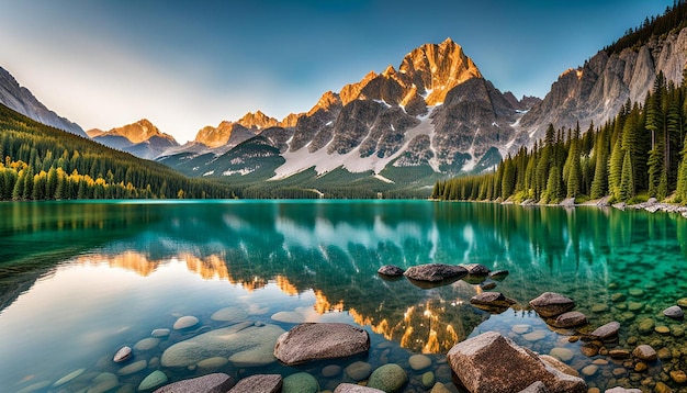 Mountain lake with crystalclear water peaceful landscape