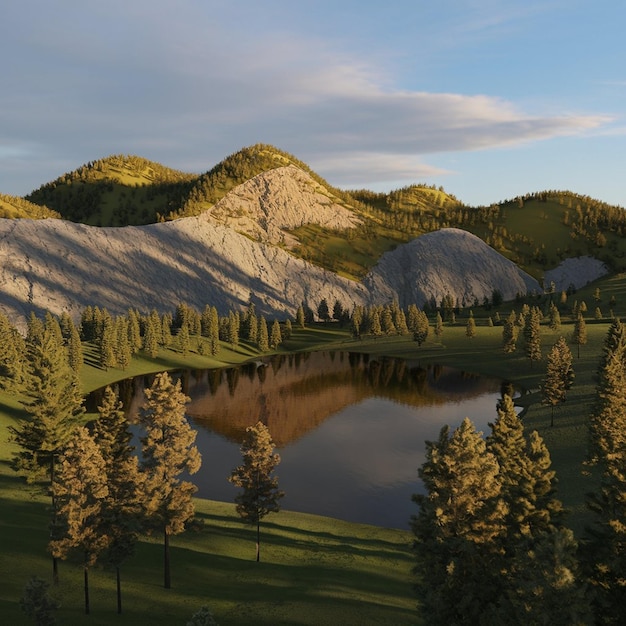 Photo a mountain lake with a lake in the foreground and a mountain in the background