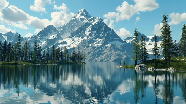 a mountain lake with a lake in the foreground and a mountain in the background