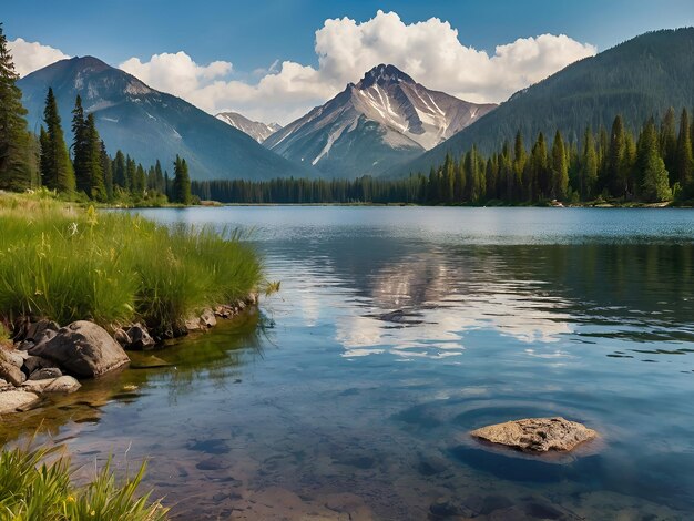 a mountain lake with a lake and a mountain in the background