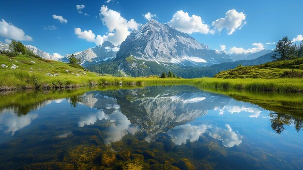 a mountain lake with a lake and a mountain in the background