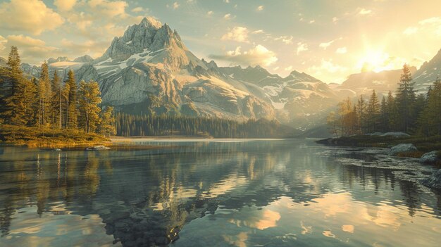 a mountain lake with a lake and a mountain in the background