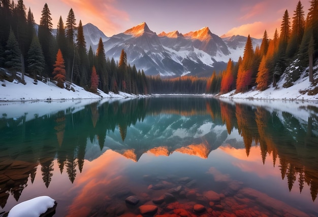 a mountain lake with a mountain in the background and a lake in the foreground