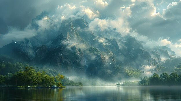 a mountain lake with a mountain in the background