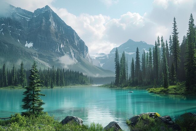 a mountain lake with a mountain in the background