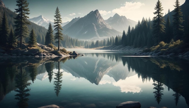 Photo a mountain lake with a mountain in the background