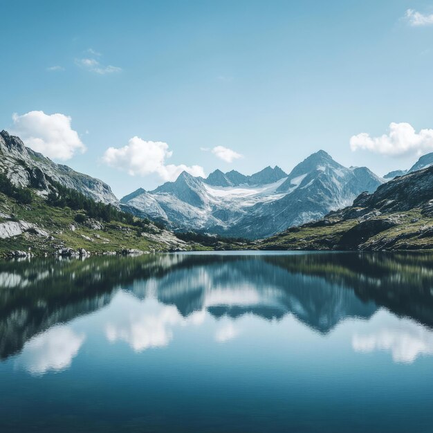 Photo mountain lake with reflection and clouds