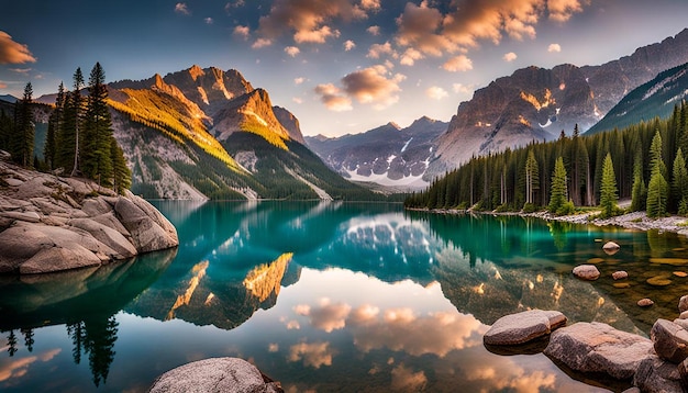 Mountain Lake with Rocky Outcrops