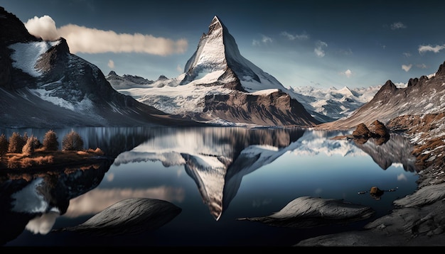 A mountain and a lake