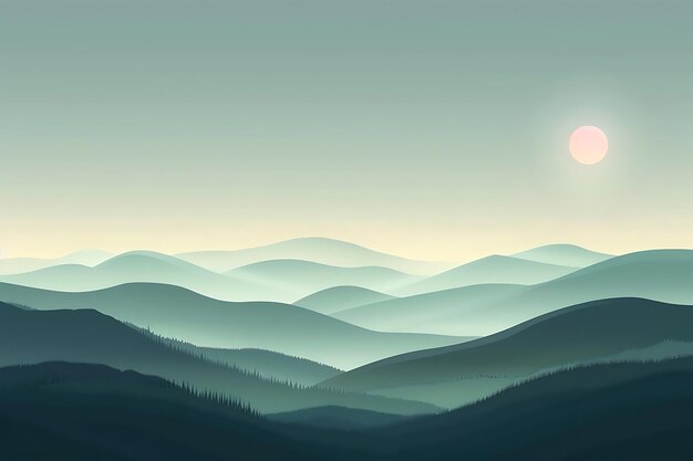 Photo mountain landscape illustration with sun