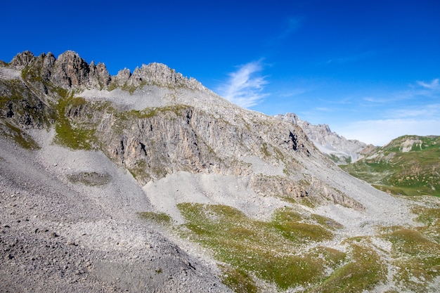 Mountain landscape and Mone Pass in Pralognan la Vanoise, French alps, France