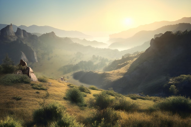 Mountain landscape in the morning light Crimea Ukraine Europe