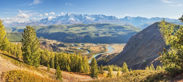 Mountain landscape river valley autumn day