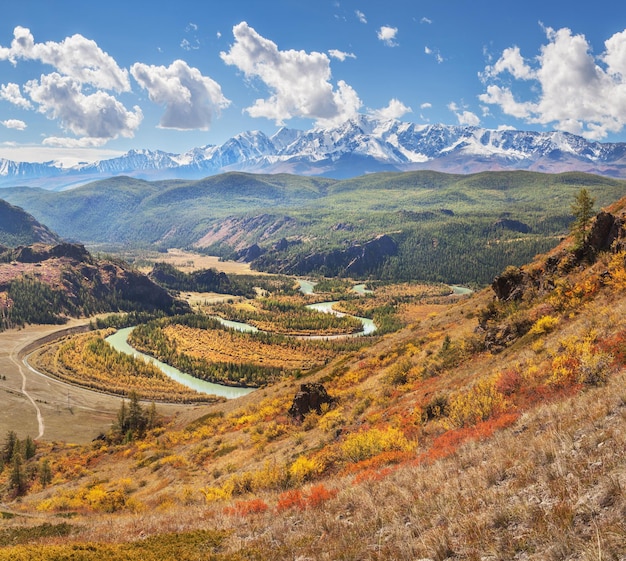 Mountain landscape river valley autumn