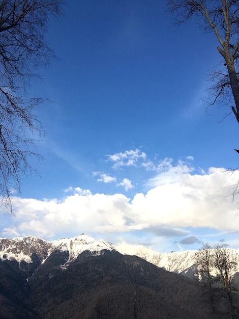 Mountain landscape. Sky and snow. Mobile photography.