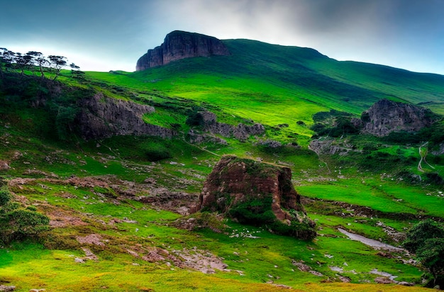 Mountain landscape in summertime Hilly terrain with green vegetation Generative AI