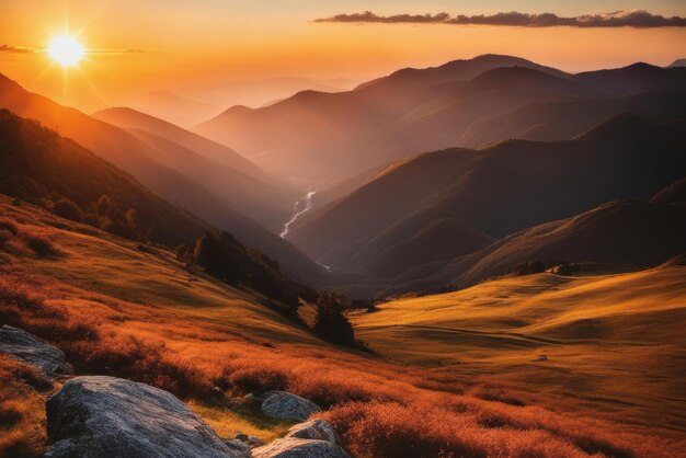 Mountain landscape at sunset golden hour