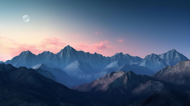 Mountain landscape at sunset illustration Natural composition