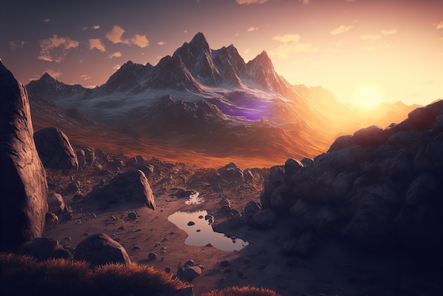 Mountain Landscape at Sunset