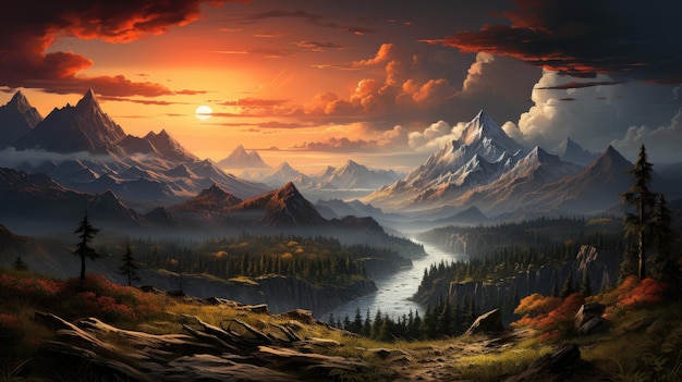 Mountain landscape at sunset