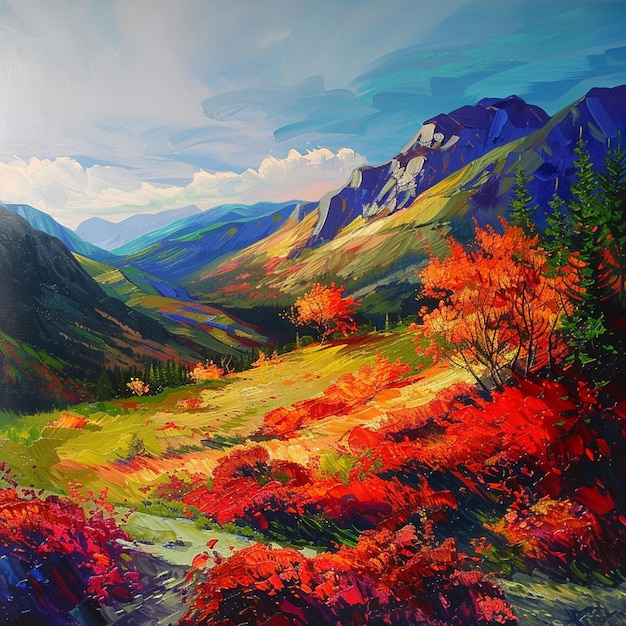 A mountain landscape during a vibrant autumn season