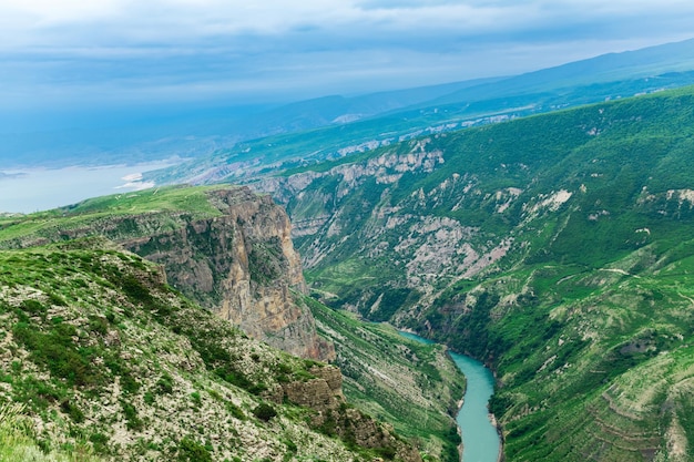 Mountain landscape view of the canyon of the Sulak river in Dagestan