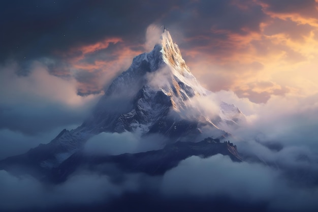 Mountain landscape with clouds at sunset