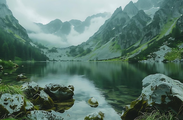 Mountain landscape with clouds wallpaper natural scenery Travel and tourism concept