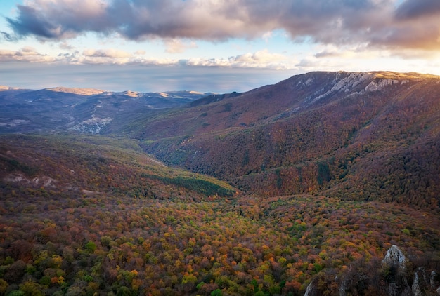 Mountain landscape with colorful trees in autumn