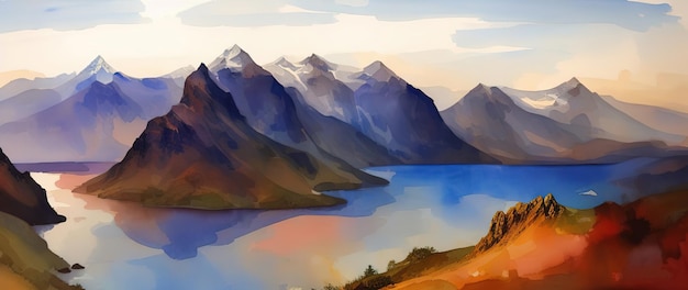 Mountain landscape with lakes in Scotland UK Generative AI